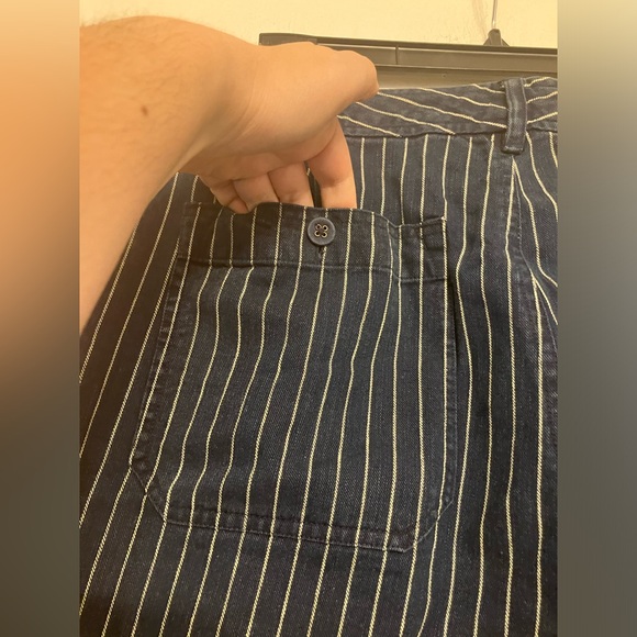 Vintage Ralph Lauren linen blend blue pinstripe wide leg trouser pant 8 women’s - Picture 4 of 8